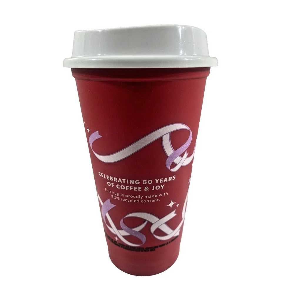 Starbucks 2013 Holiday Reusable Plastic Coffee Cup Tumbler 16 oz Red With Lid